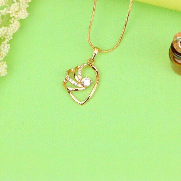 "Rose Gold Heart Pendant with CZ Stone and Twisted Open Design, XPPT1400 - Picture 2 of 13